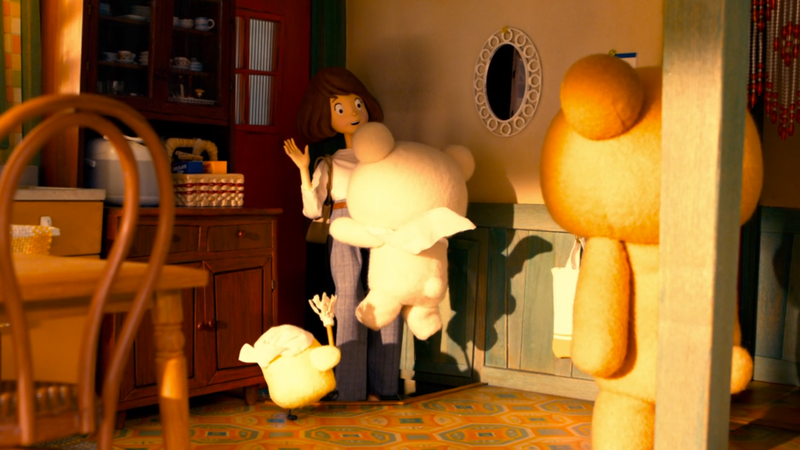 Korilakkuma welcomes Kaoru home after a hard day’s work.